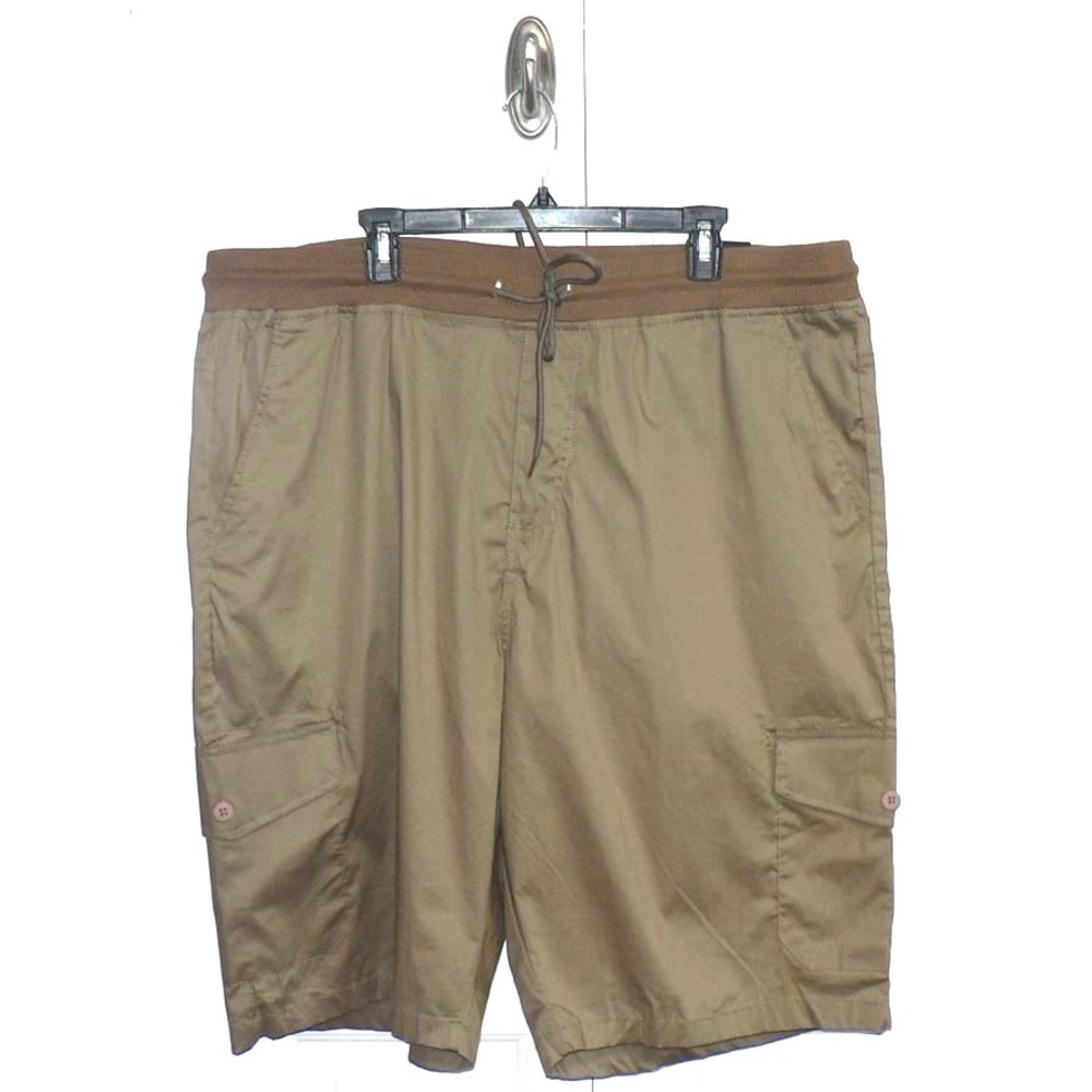 Kenneth Cole Men's Elastic Drawstring Waist Cargo Pocket Shorts in Brown Size 46